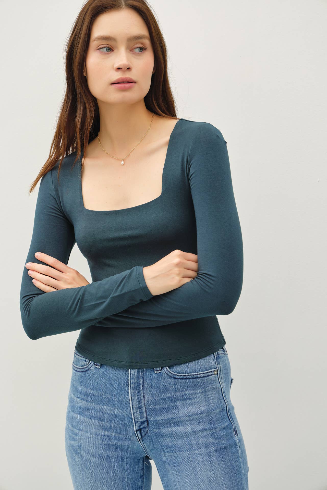 BASIC SQUARE NECK LONG SLEEVE TOP