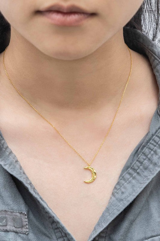 Crescent Moon Hammered Necklace