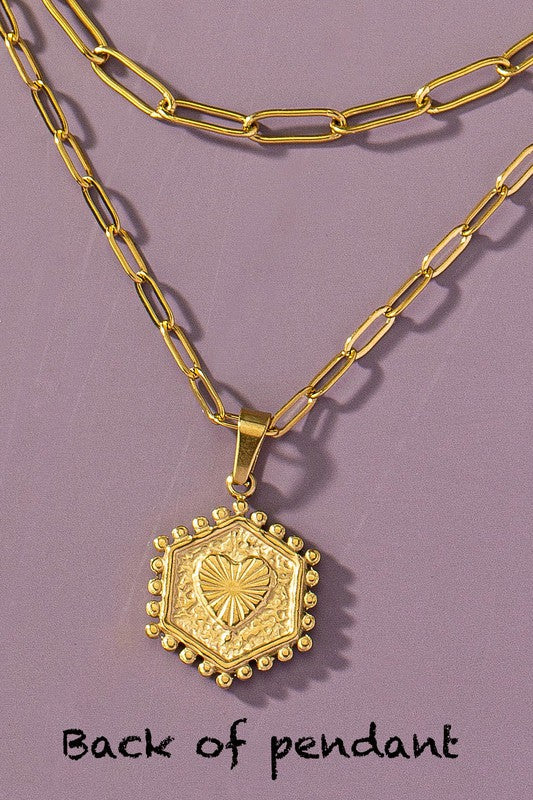 2 row brass double sided hexagon initial necklace