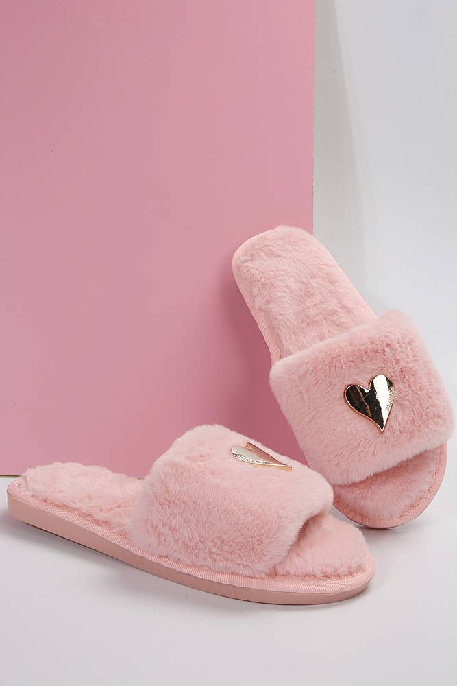 Heart Pendant Fluffy Slippers