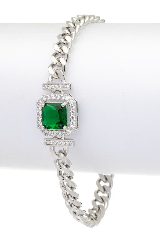 Emerald CZ Stone Chain Bracelet