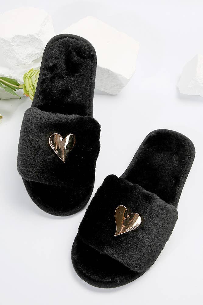 Heart Pendant Fluffy Slippers