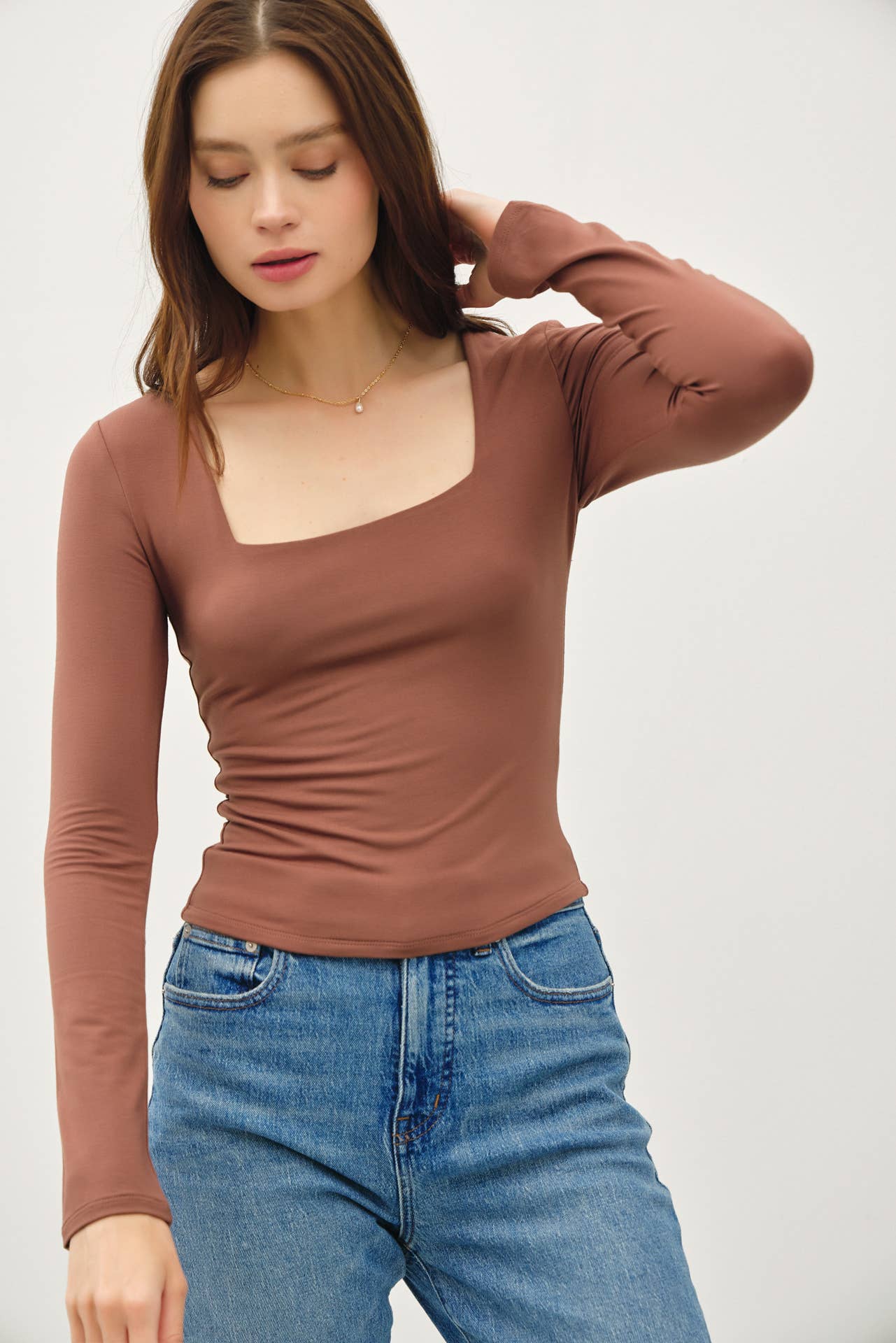 BASIC SQUARE NECK LONG SLEEVE TOP