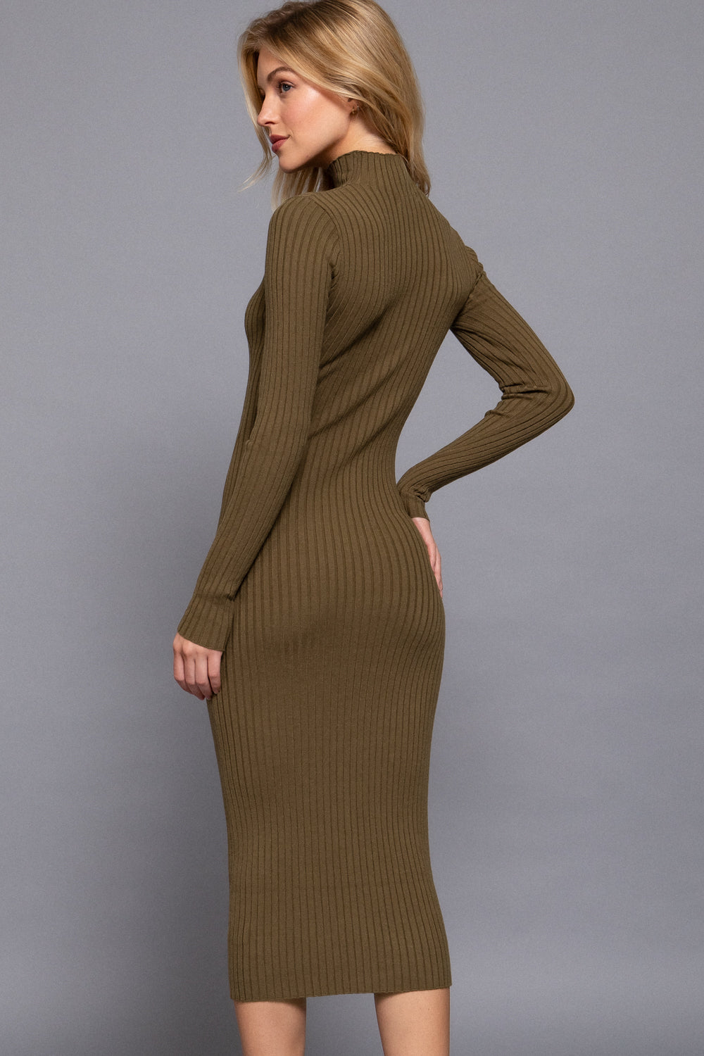 LONG SLV HIGH NECK SWEATER LONG DRESS