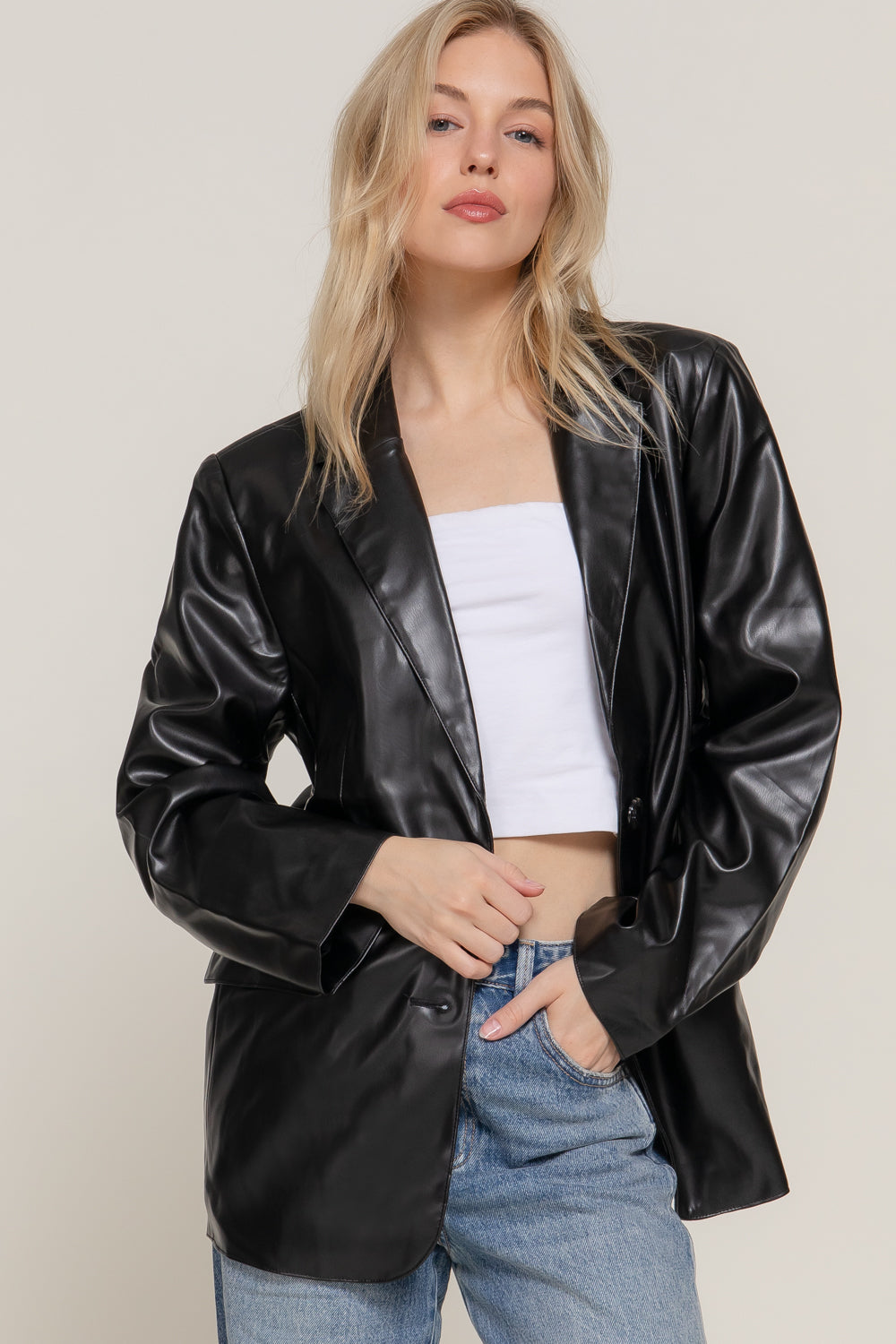 Slv faux leather blazer