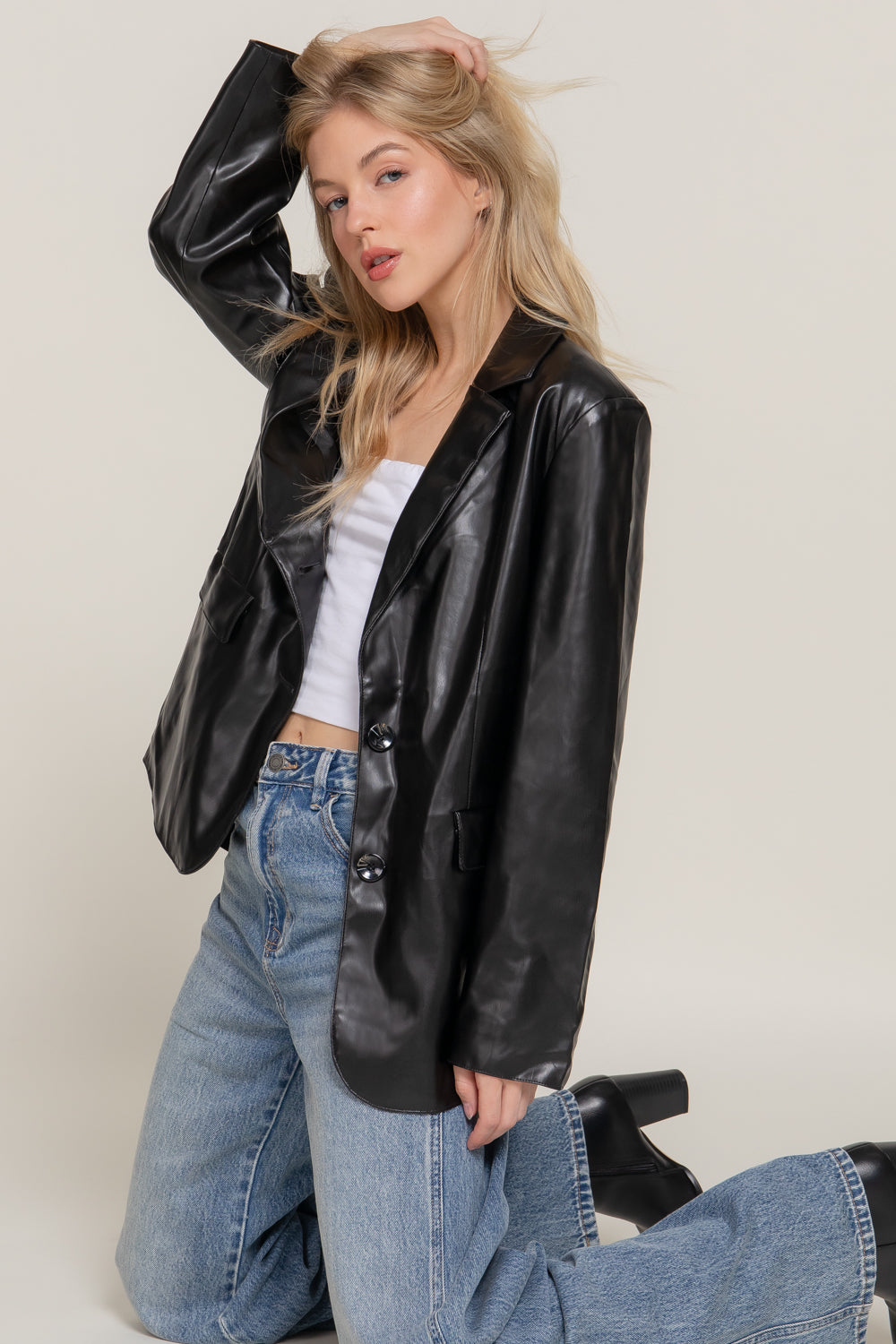 Slv faux leather blazer