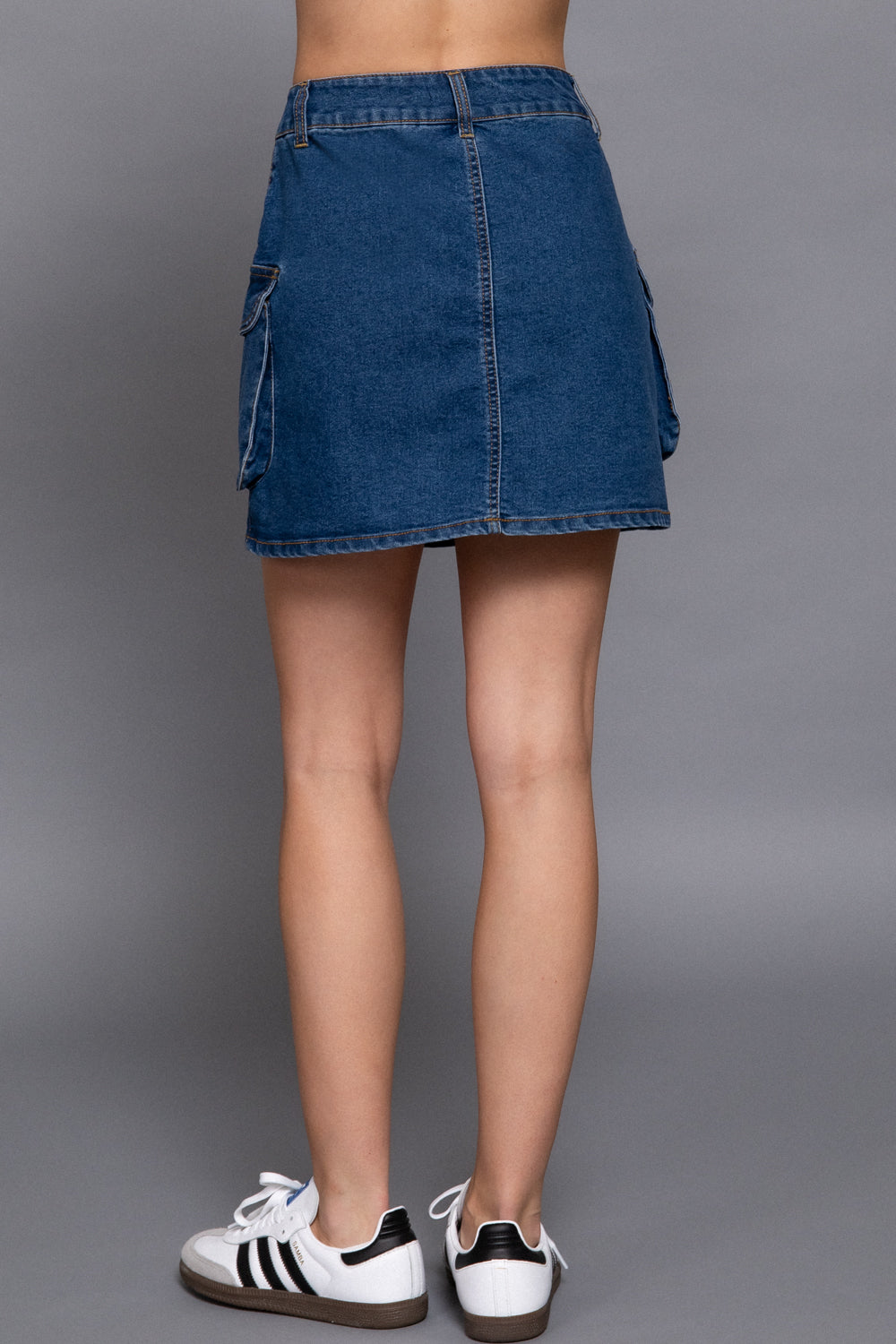 Stretch denim cargo skirt