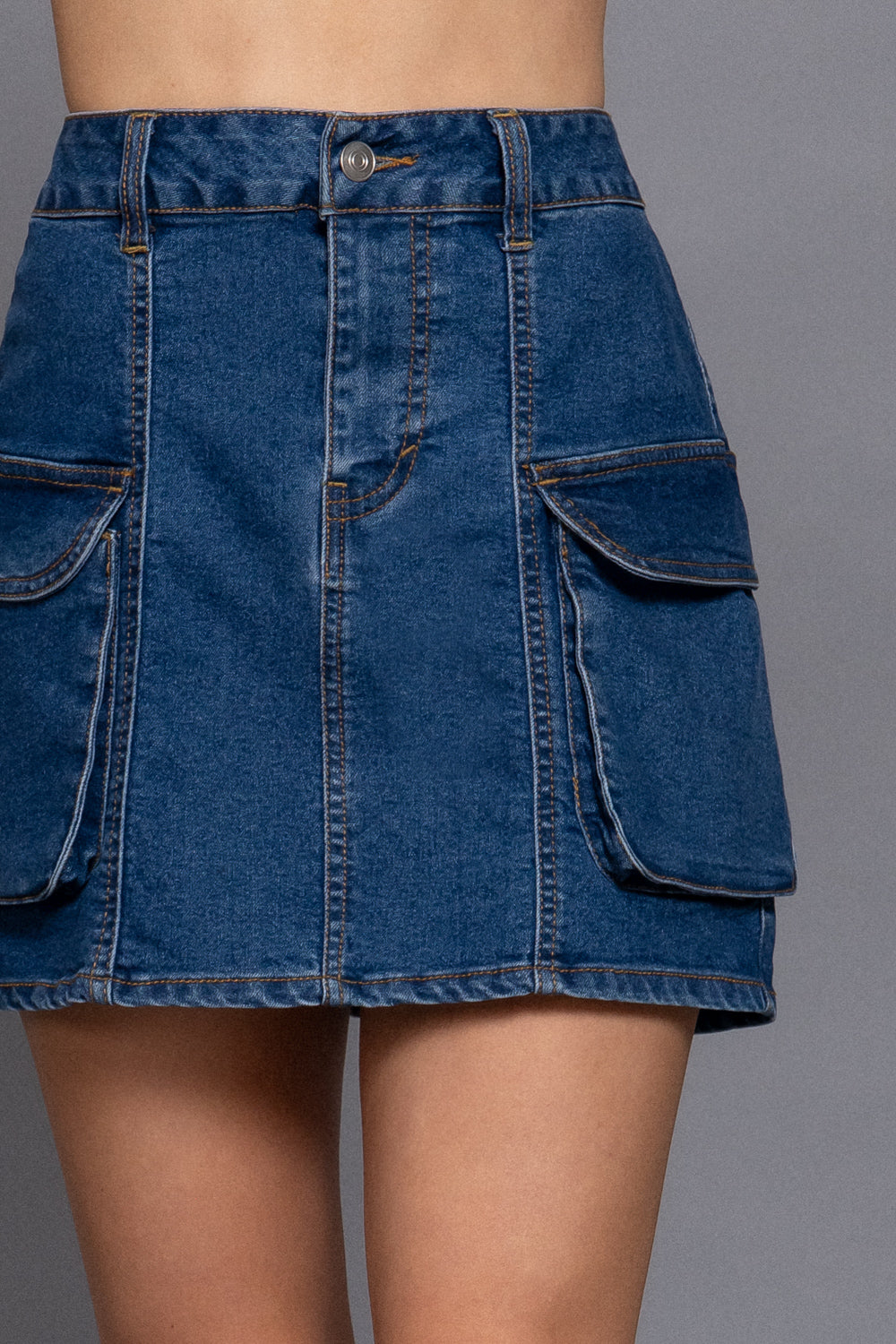 Stretch denim cargo skirt