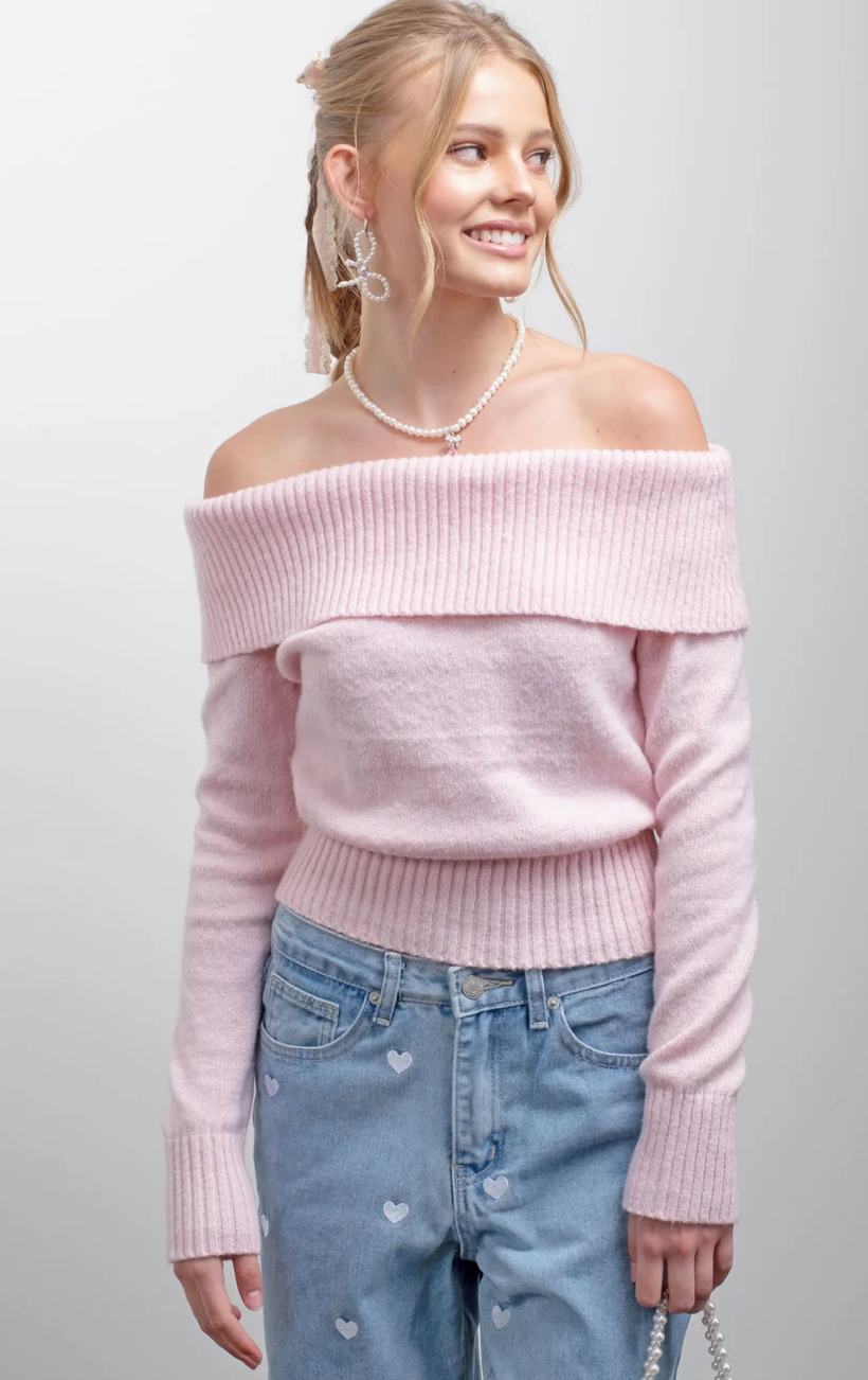 OFF THE SHOULDER KNIT PULLOVER SWEATER