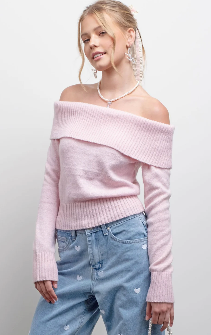 OFF THE SHOULDER KNIT PULLOVER SWEATER