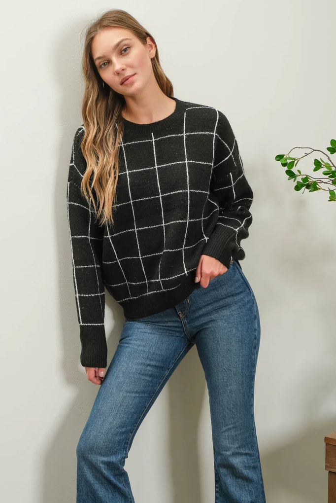 Grid knit sweater