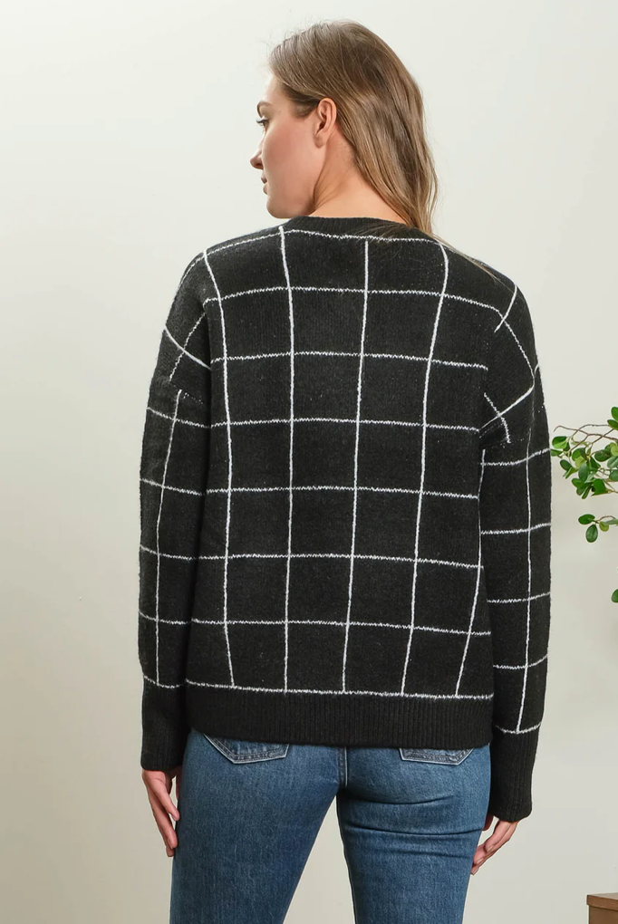 Grid knit sweater