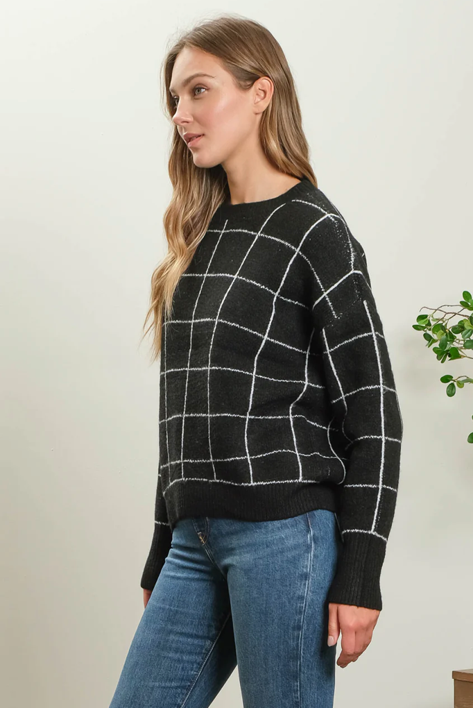 Grid knit sweater