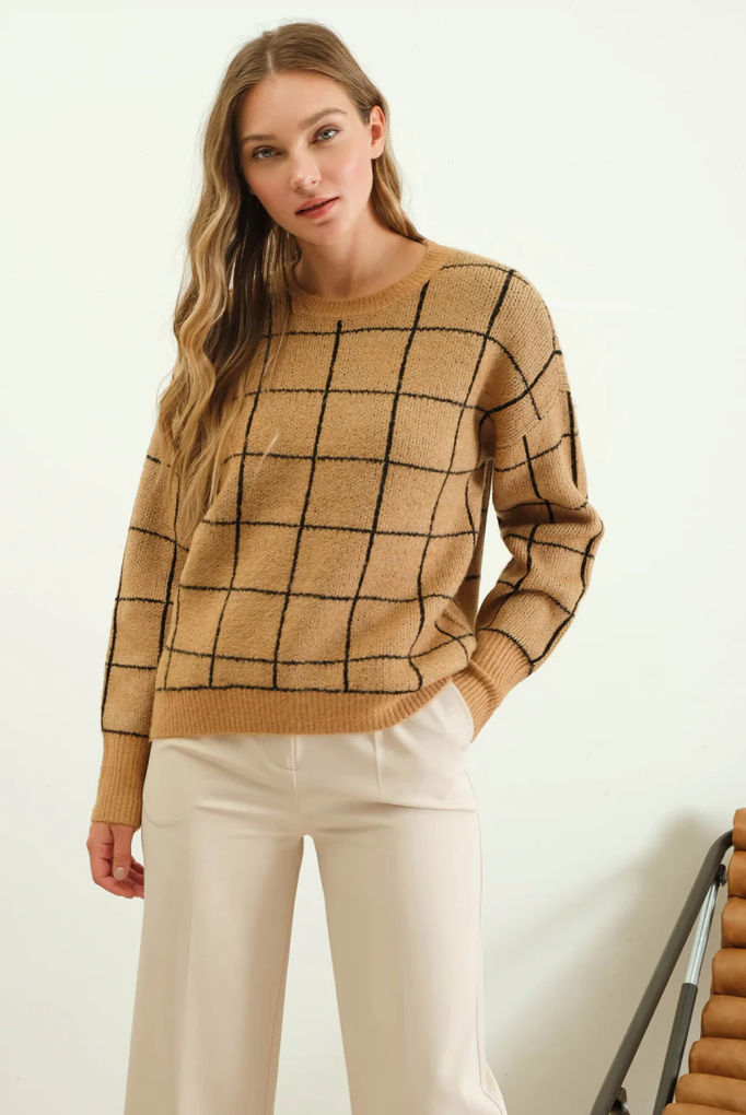 Grid knit sweater