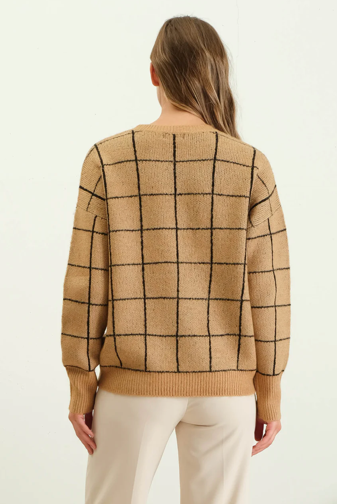 Grid knit sweater