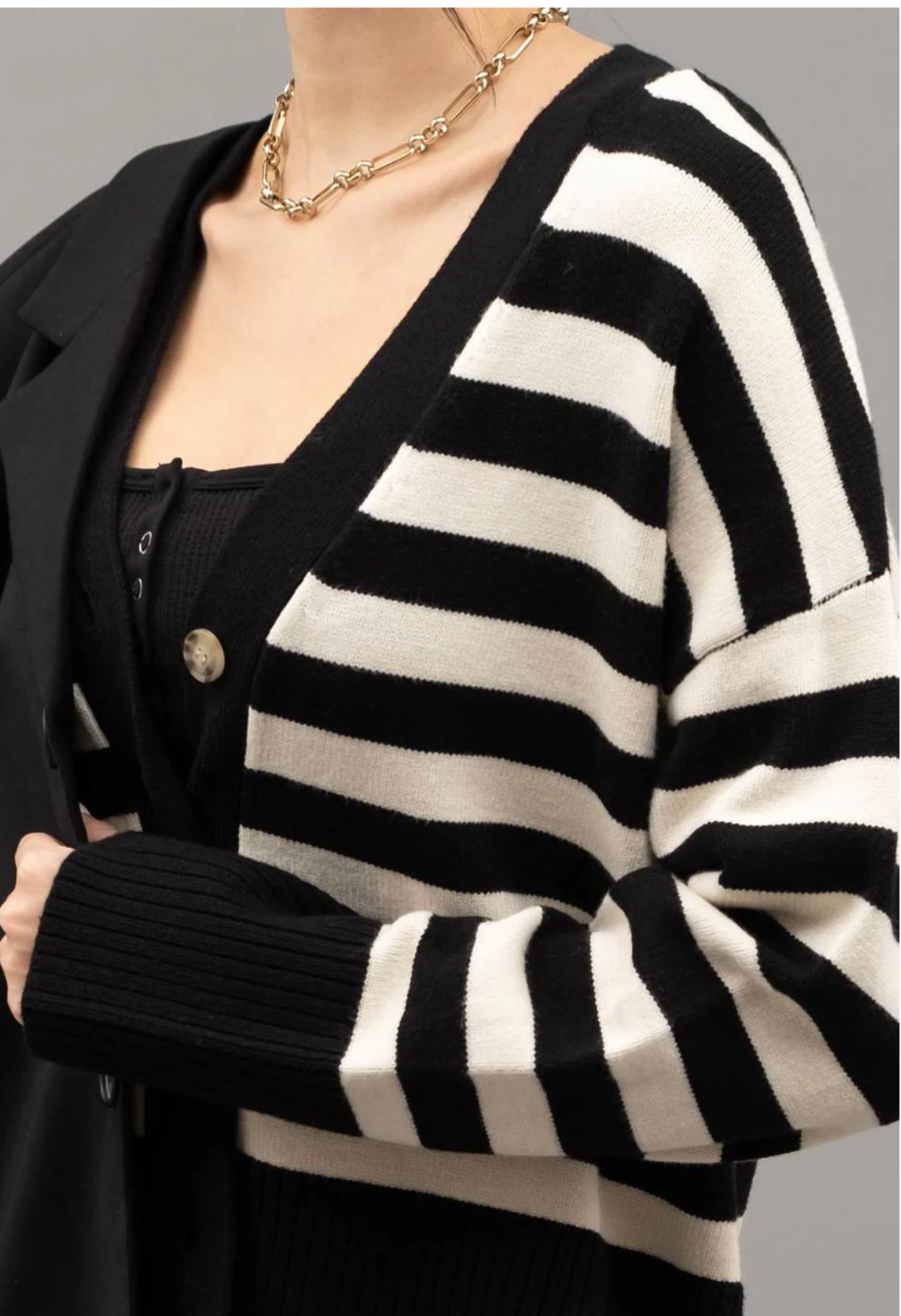 STRIPED DROP SHOULDER CARDIGAN