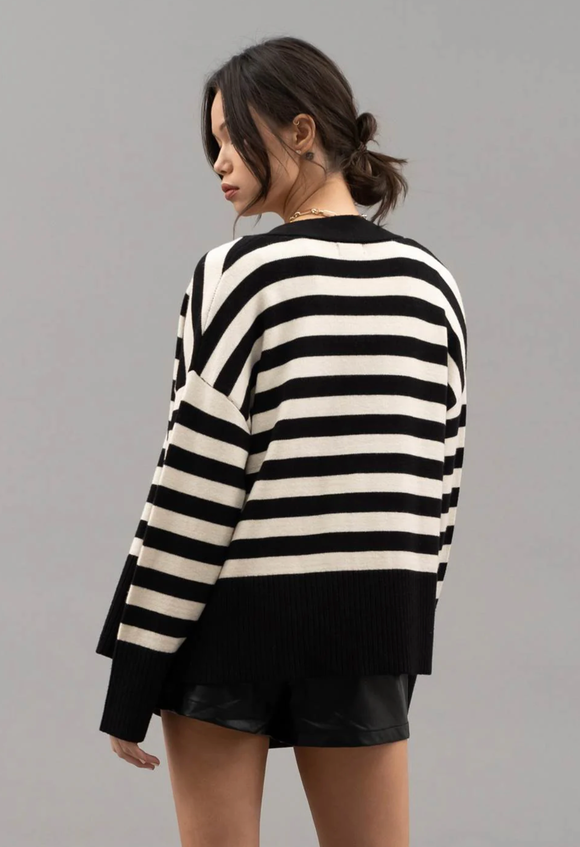 STRIPED DROP SHOULDER CARDIGAN