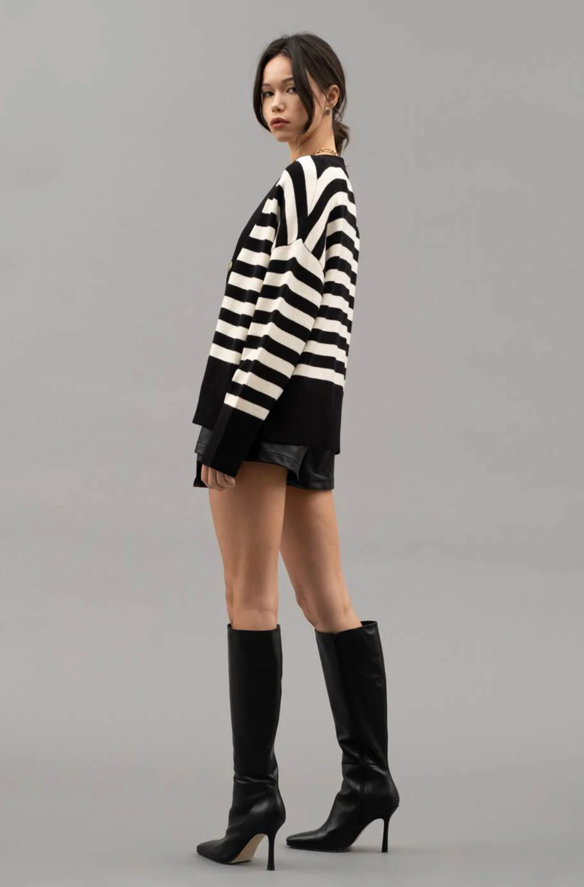 STRIPED DROP SHOULDER CARDIGAN