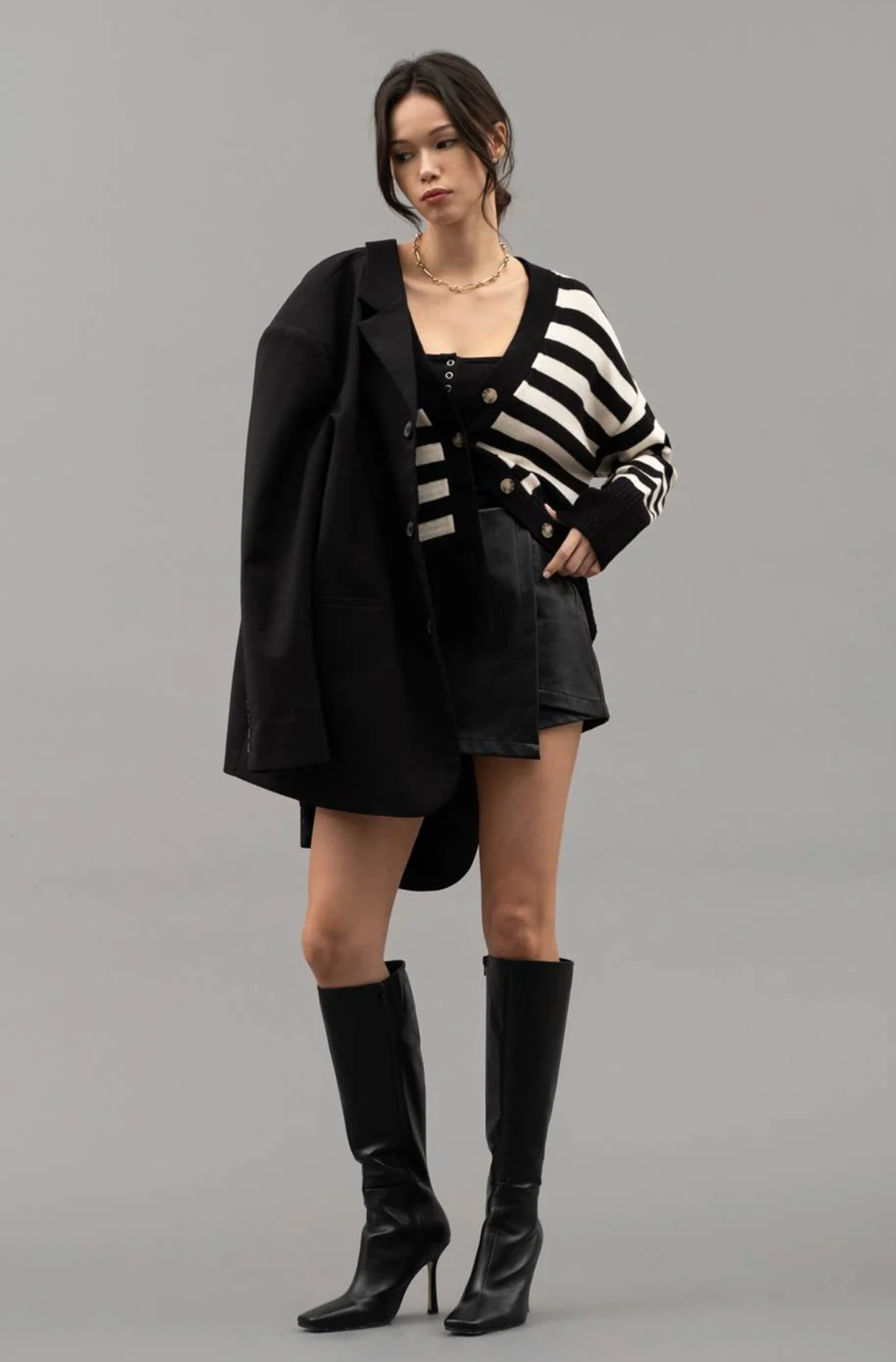 STRIPED DROP SHOULDER CARDIGAN