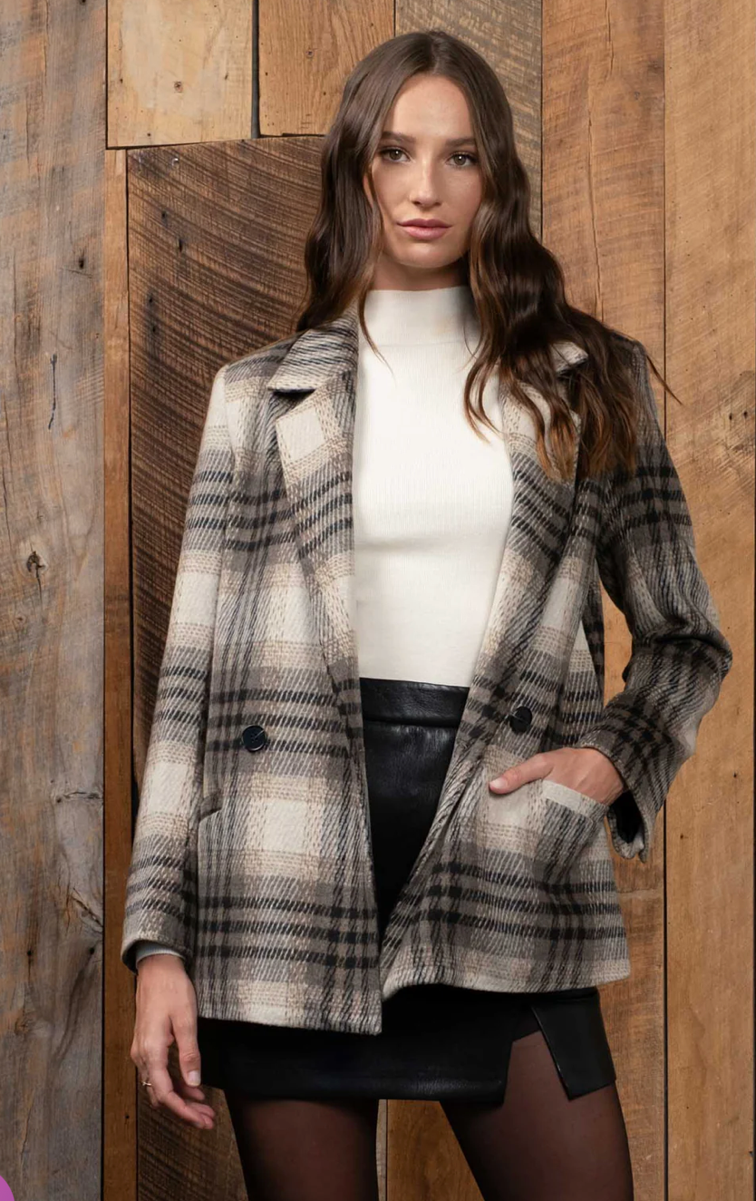 PLAID NOTCHED COLLAR BLAZER