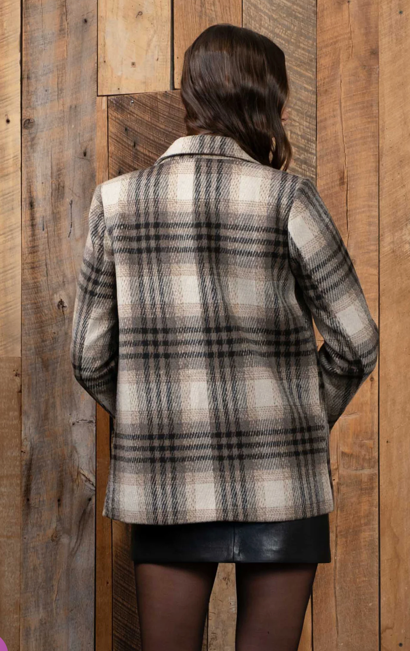 PLAID NOTCHED COLLAR BLAZER