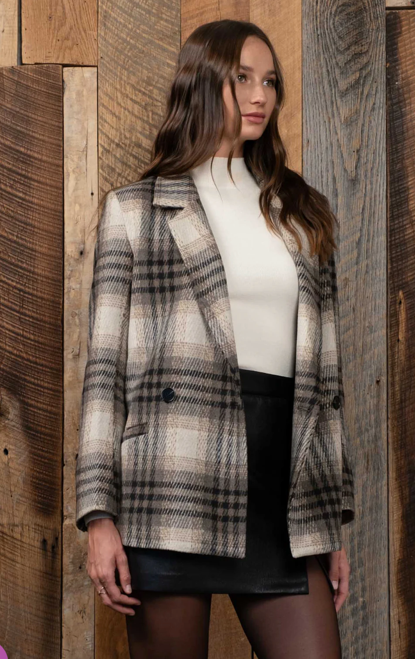 PLAID NOTCHED COLLAR BLAZER