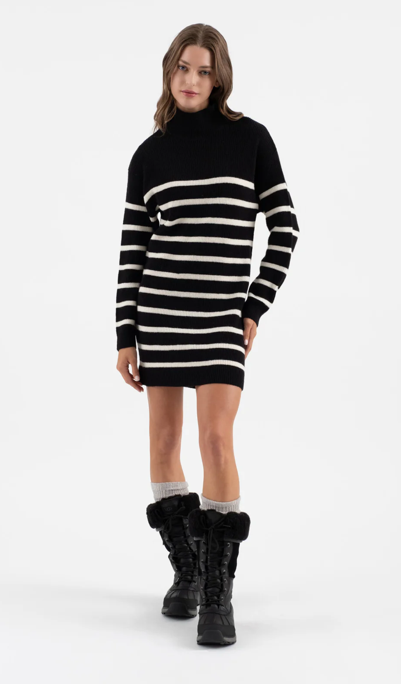 STRIPNECK LONG SLEEVE SWEATER DRESS