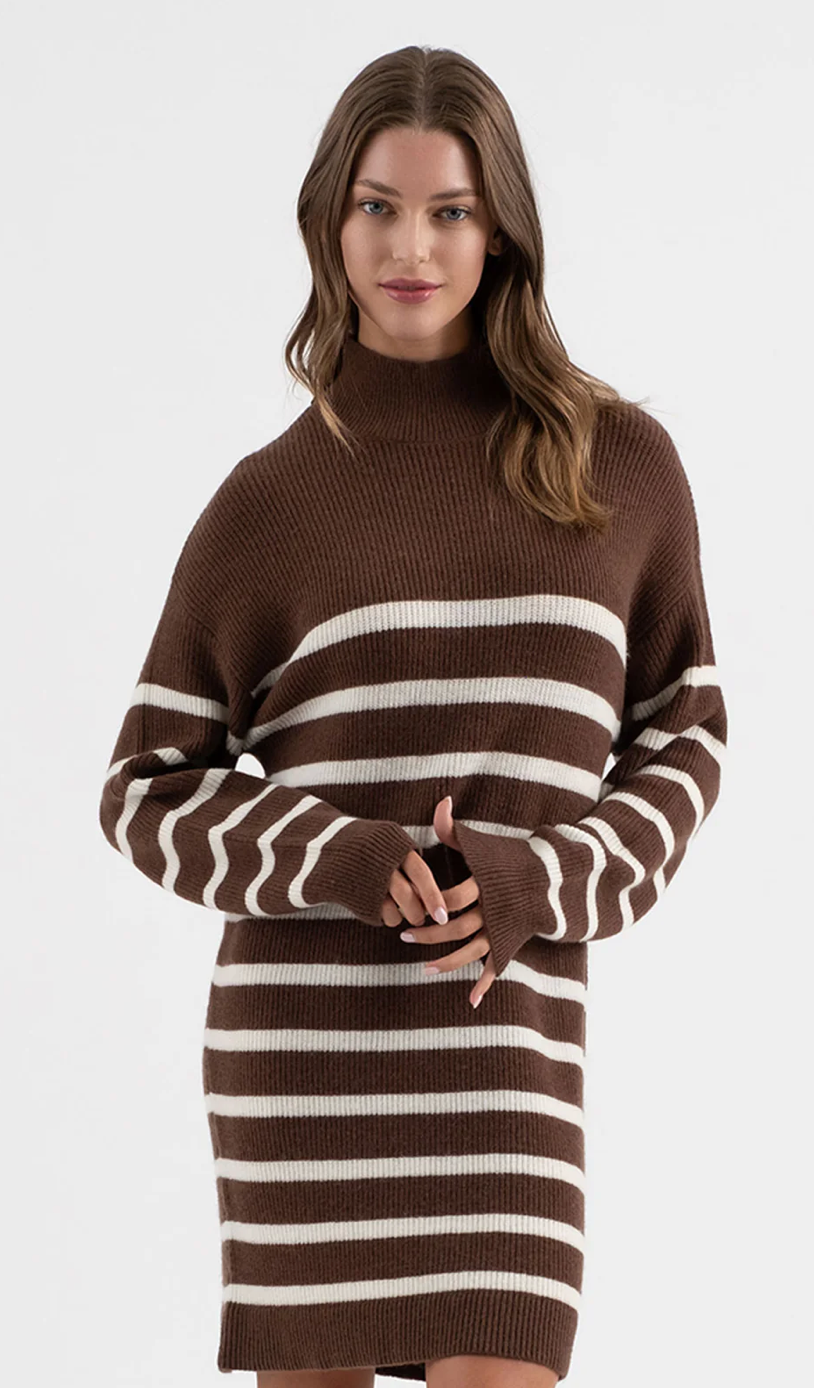 STRIPNECK LONG SLEEVE SWEATER DRESS