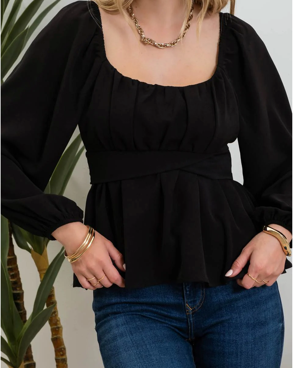 SLEEVE BACK WAIST TIE BLOUSE