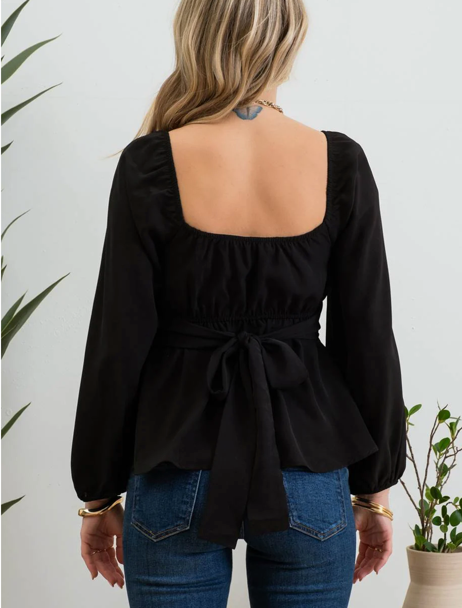 SLEEVE BACK WAIST TIE BLOUSE