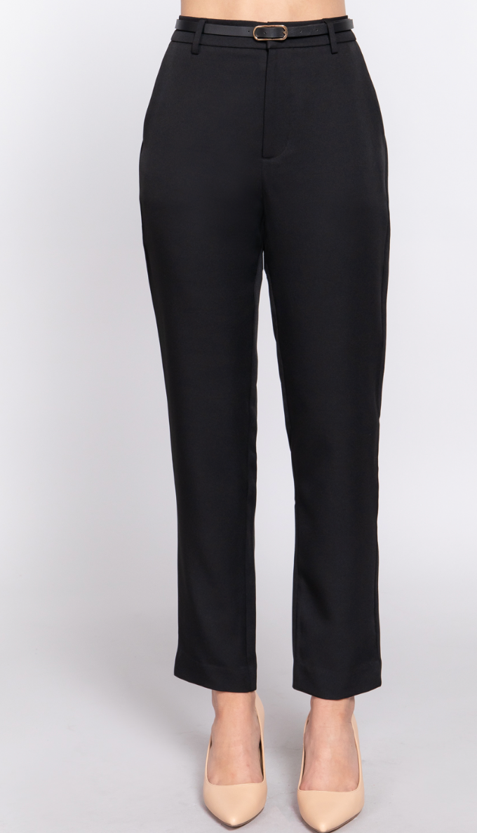 CLASSIC BELTED WOVEN PANTS