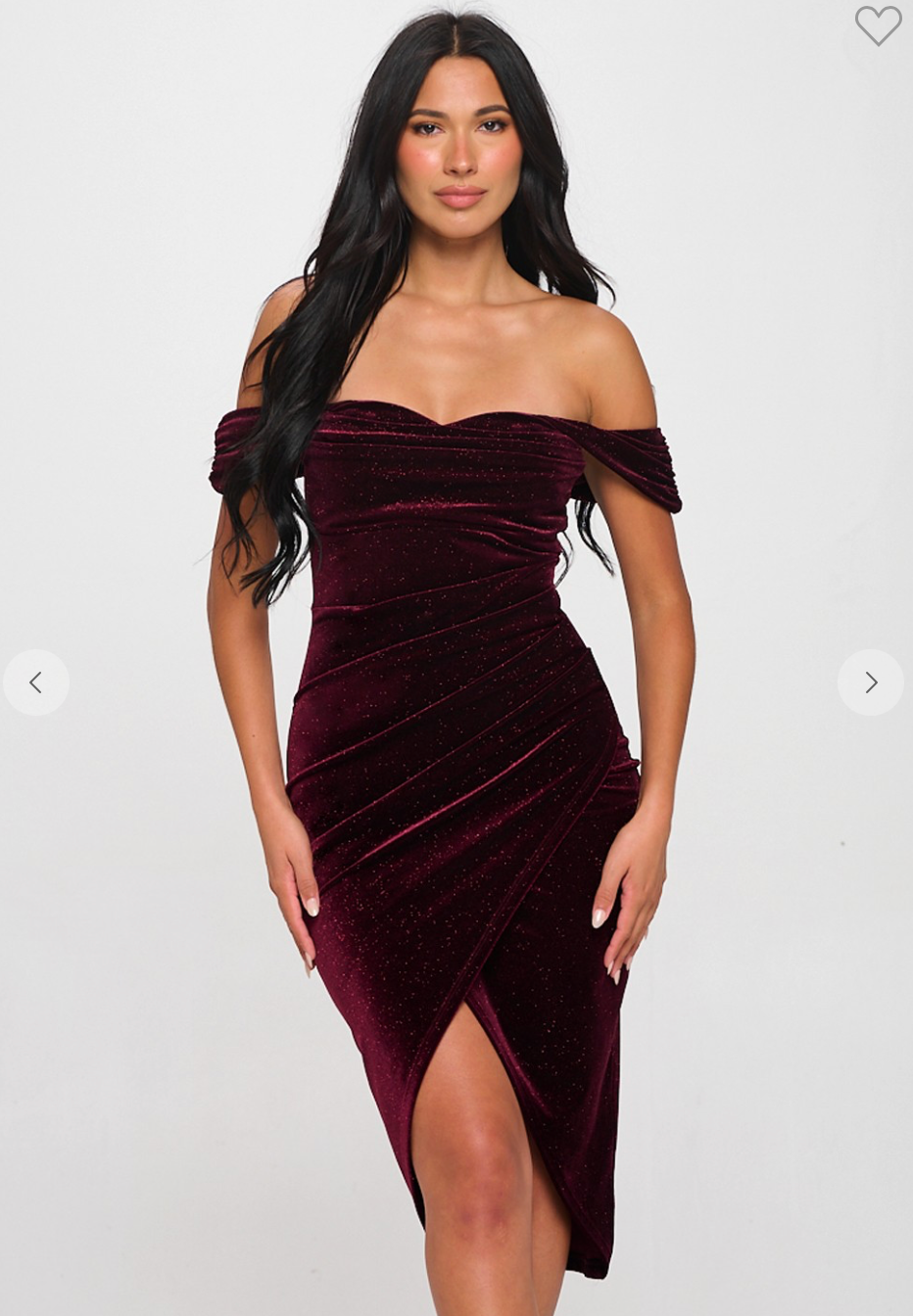 VELVET GLITTER OFF-THE-SHOULDER MIDI DRESS