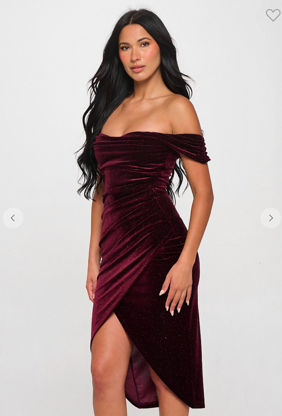 VELVET GLITTER OFF-THE-SHOULDER MIDI DRESS