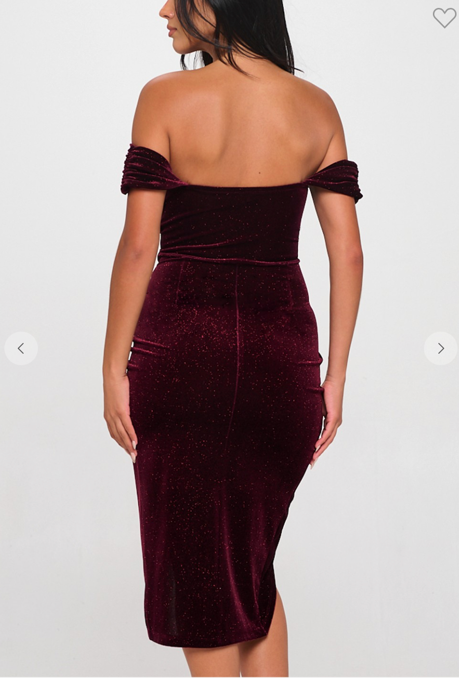 VELVET GLITTER OFF-THE-SHOULDER MIDI DRESS