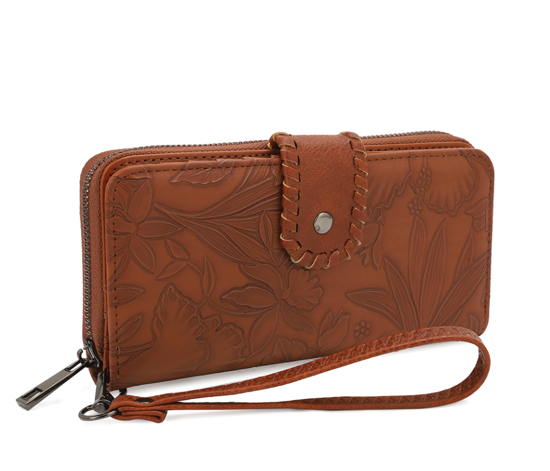 FLORAL EMBOSSED WRISLET WALLET