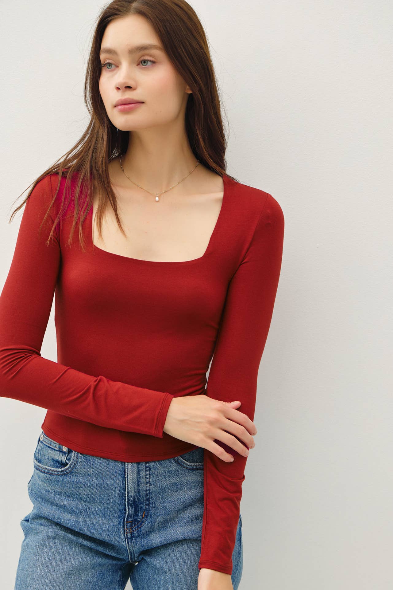 BASIC SQUARE NECK LONG SLEEVE TOP